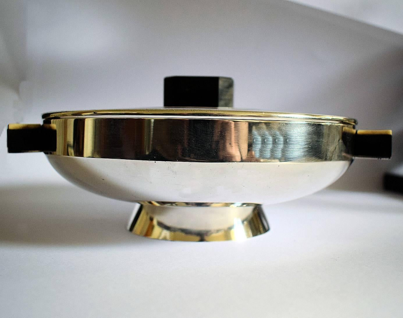 20th Century Art Deco Modernist Silver Plate Lidded Serving Dish, c1930