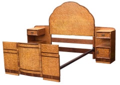 English, 1930s, Art Deco Maple Bed with Integral Cabinets