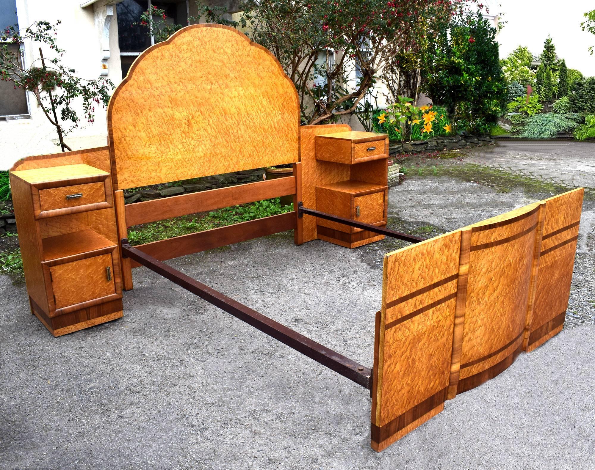 English, 1930s, Art Deco Maple Bed with Integral Cabinets For Sale 2