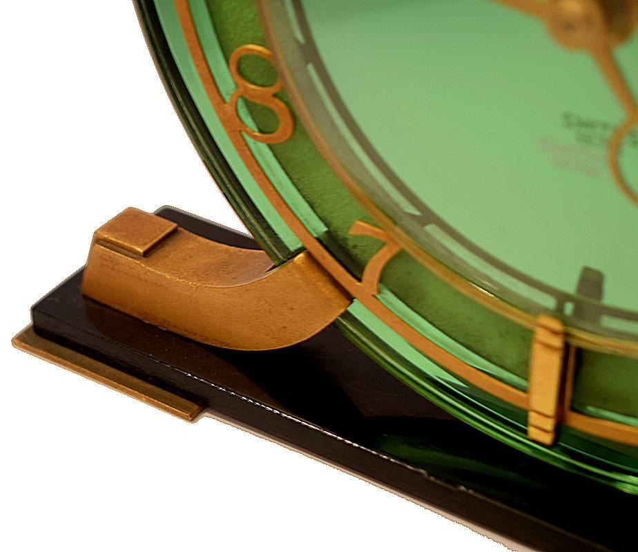 English Art Deco Green Mirror Clock by Smiths Clock Company In Excellent Condition In Devon, England
