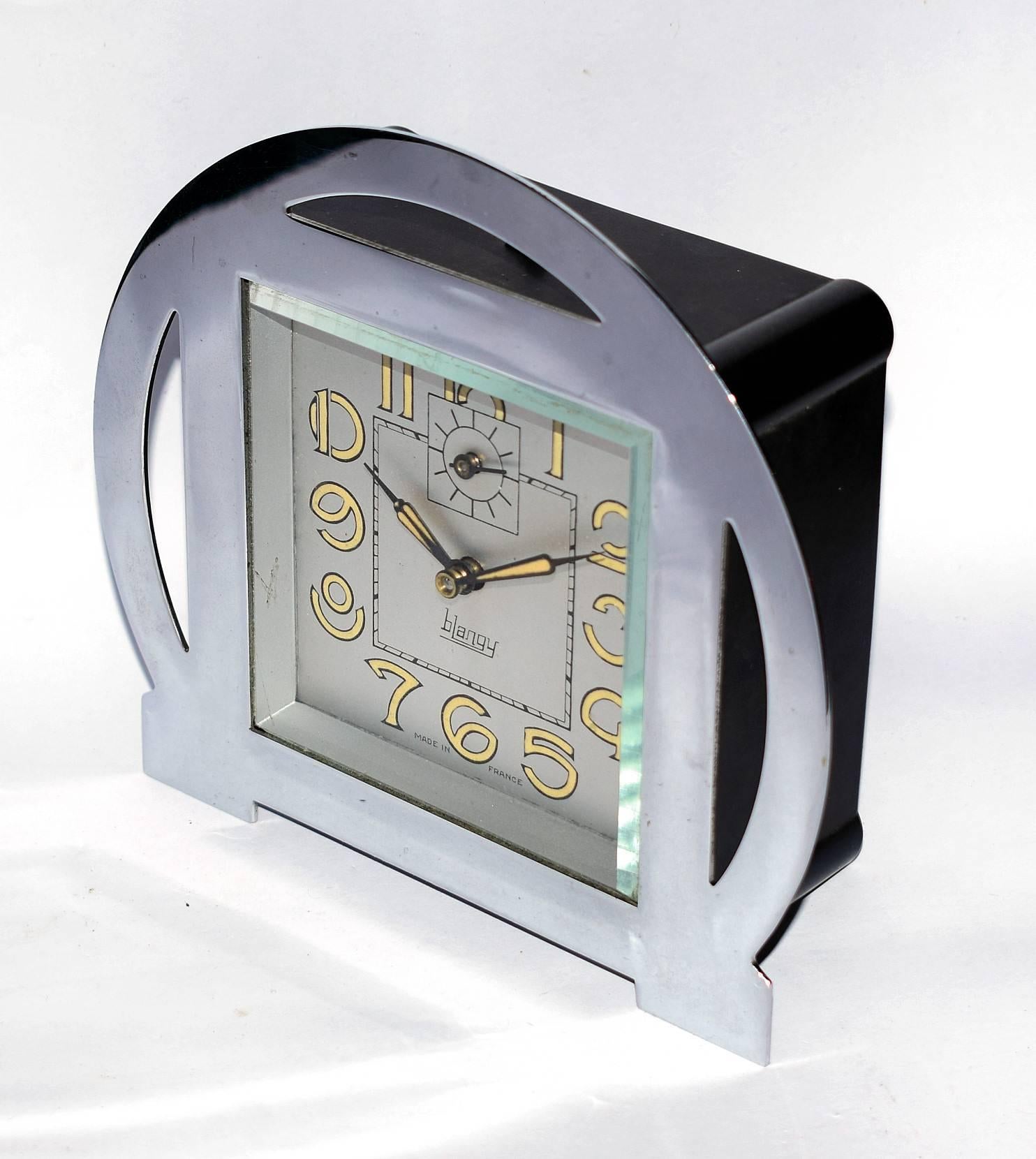 1930s Art Deco Blangy Chrome Clock In Good Condition In Devon, England
