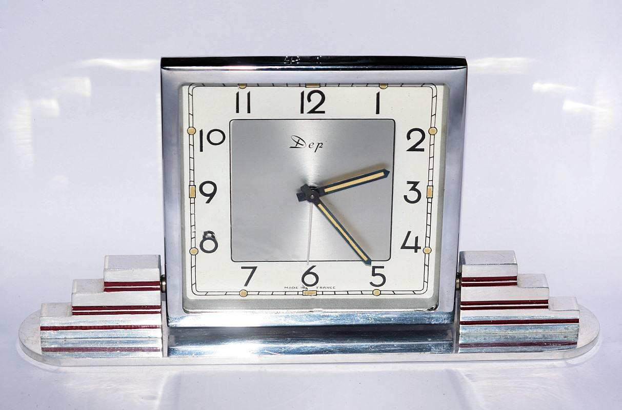 French Art Deco Chrome Clock by Dep, France