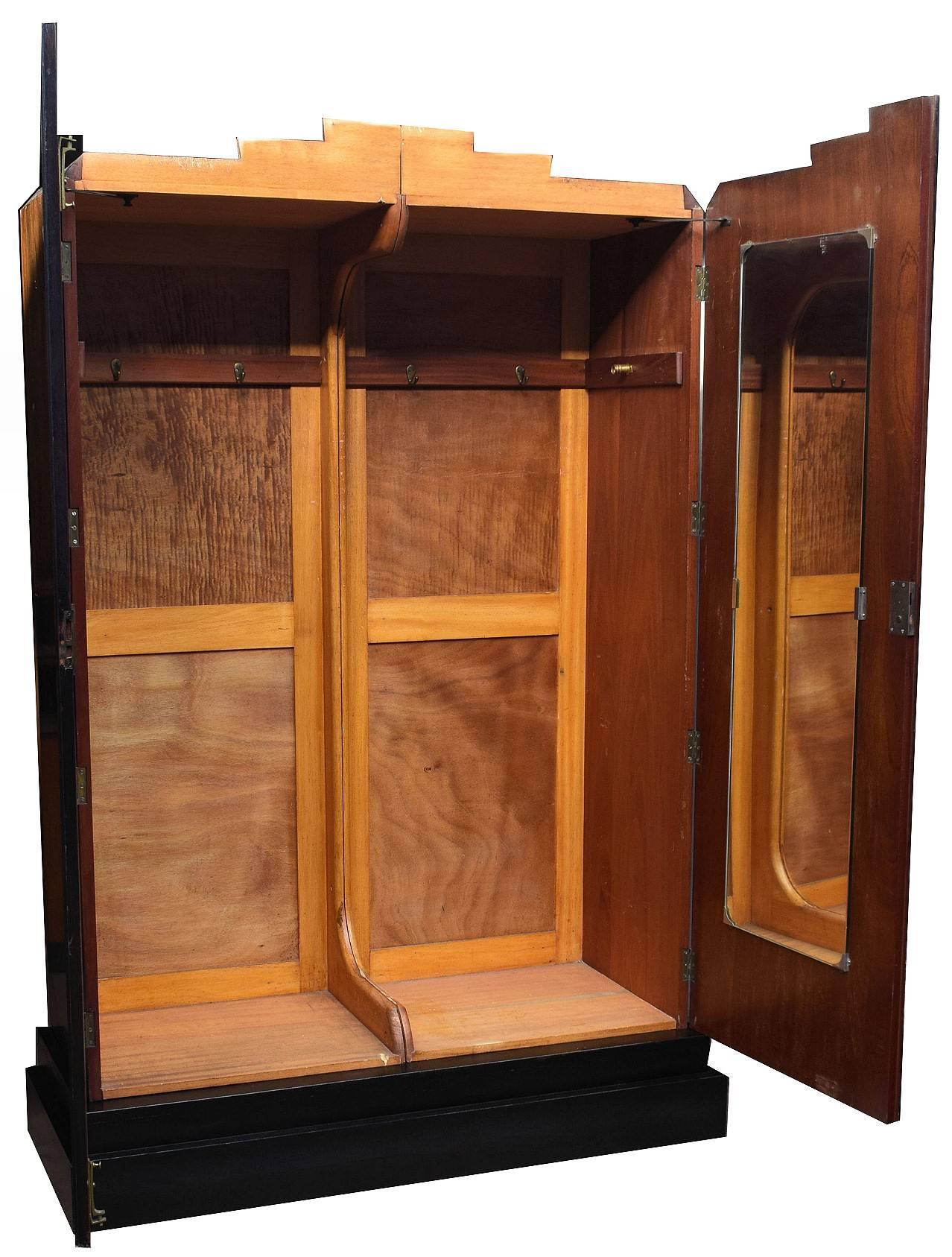 English Art Deco High Style Double Wardrobe In Excellent Condition In Devon, England