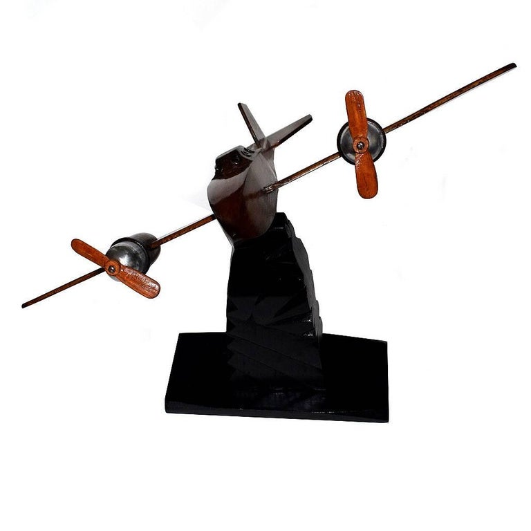 French Art Deco Desk Ornament Airplane by Anthoine Art Bois at 1stDibs