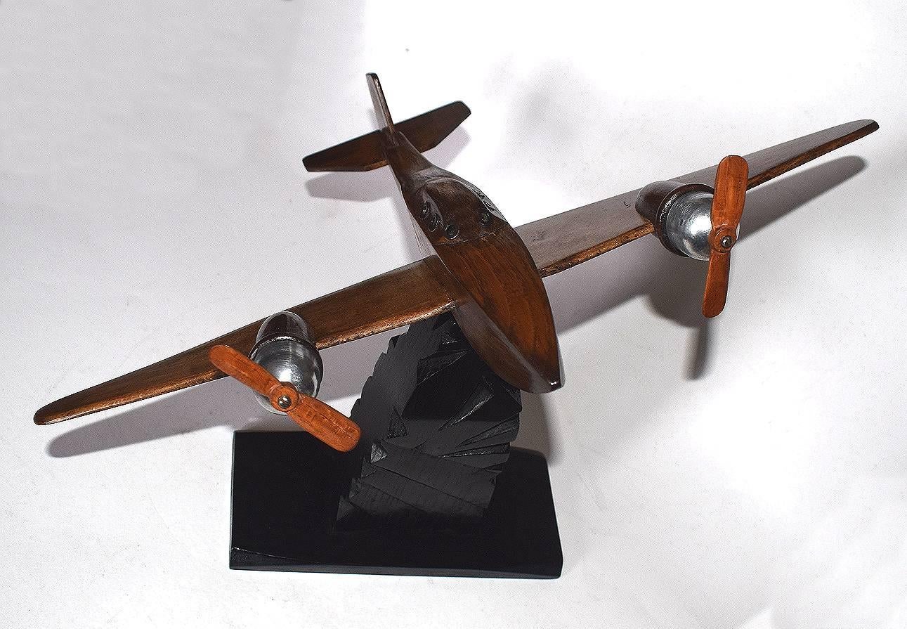 French Art Deco Desk Ornament Airplane by Anthoine Art Bois In Good Condition In Devon, England