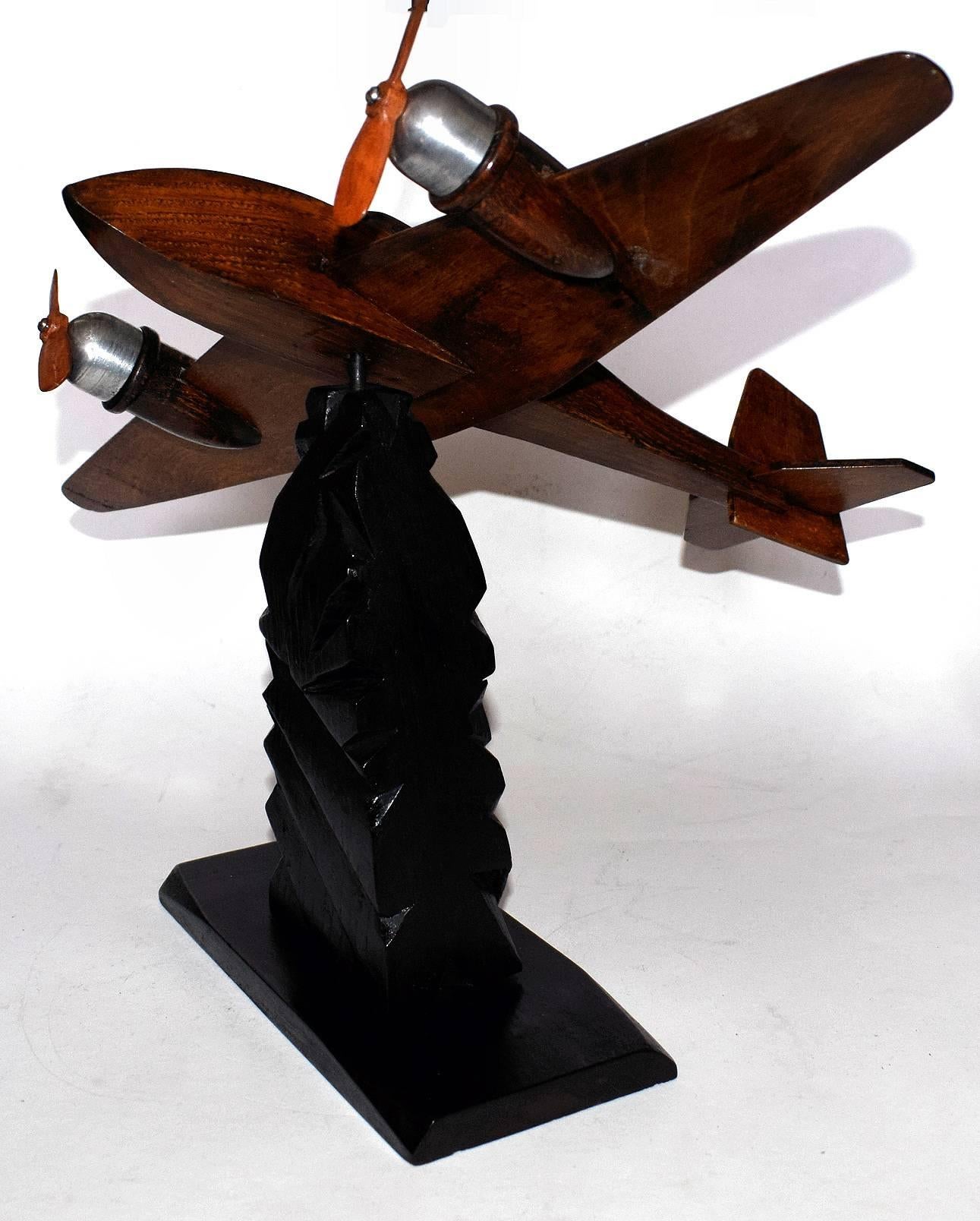 French Art Deco Desk Ornament Airplane by Anthoine Art Bois 1