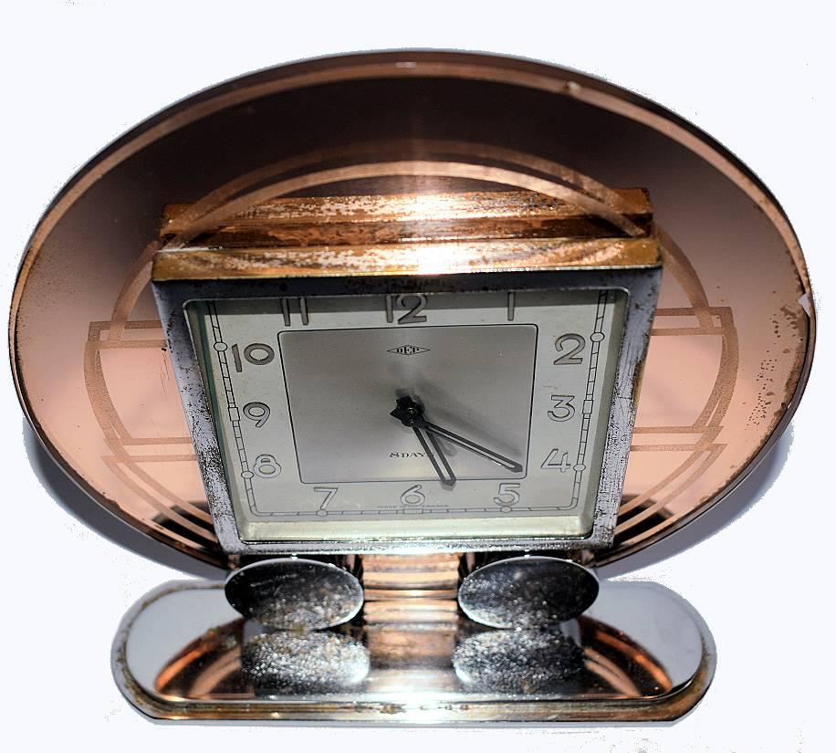 Rare et élégante horloge Art Déco moderniste des années 1930 par les fabricants français 