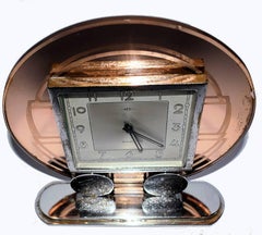 French Art Deco Modernist Mirror Clock 8 Day
