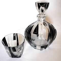 High Style Art Deco Whisky Glass and Enamel Decanter Set by Karl Palda