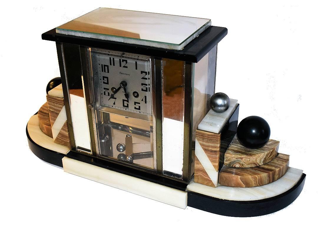English Art Deco 1930s Mantle Clock with Garnitures