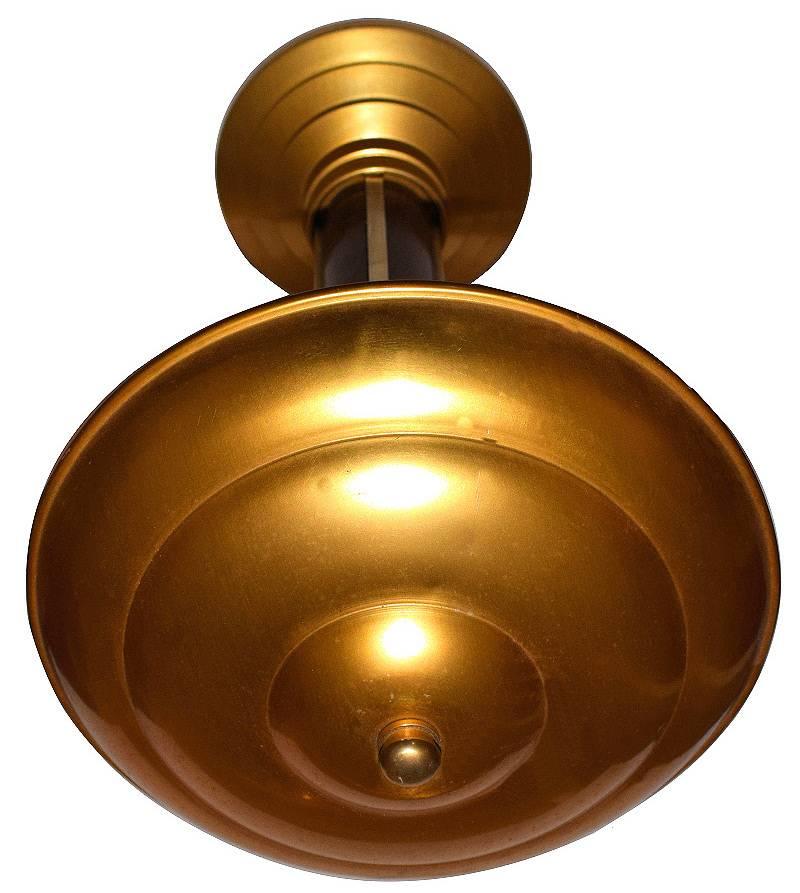 Very attractive 1930s French ceiling light in gold tone metal and simulated wood. Underneath the shade is double light fitting allowing an even spread of light across a room. Totally authentic and in above average condition for it's age. Ideal we