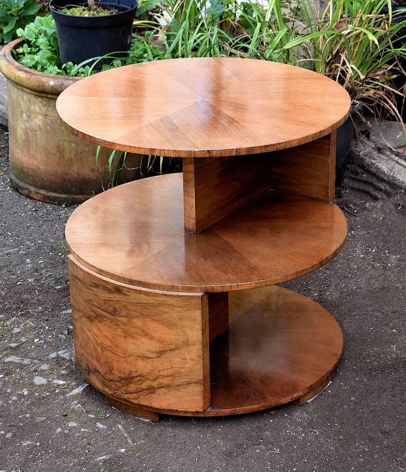 Very stylish Art Deco English Modernist table dating to the 1930s. A very fine example that can be used for multiple purposes, a centre, end, coffee table. An innovative asymmetric design sets this Art Deco occasional or book table apart from run of