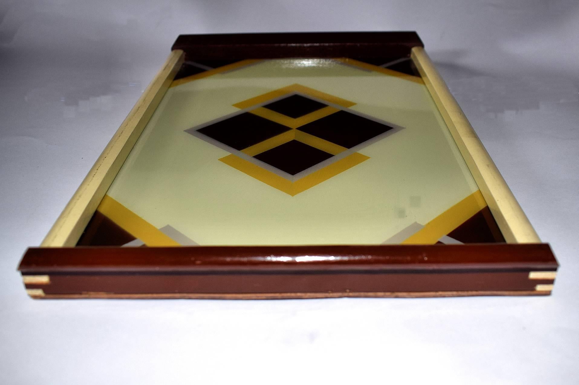 1930s Art Deco Geometric Reverse Painted Tray In Good Condition In Devon, England
