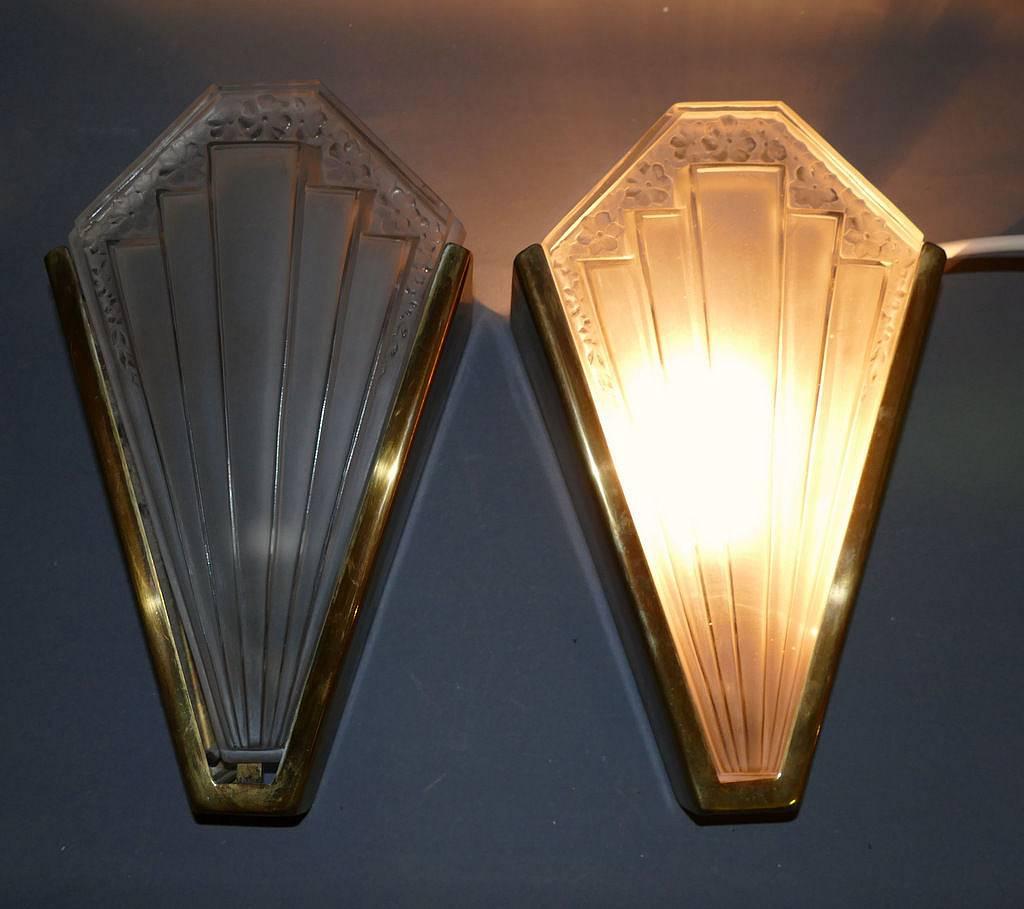 Belgian Matching Pair of Art Deco Wall Light Sconces