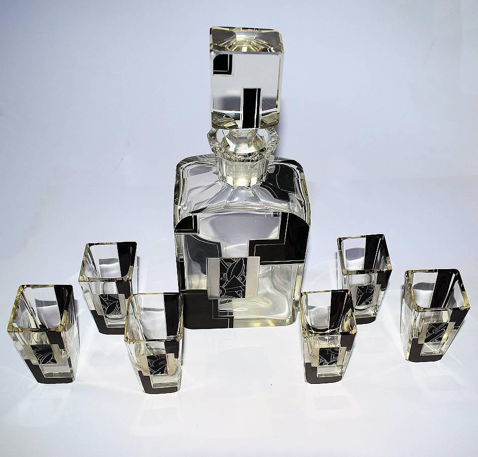 20th Century Art Deco Crystal Czech Decanter Set By Karl Palda