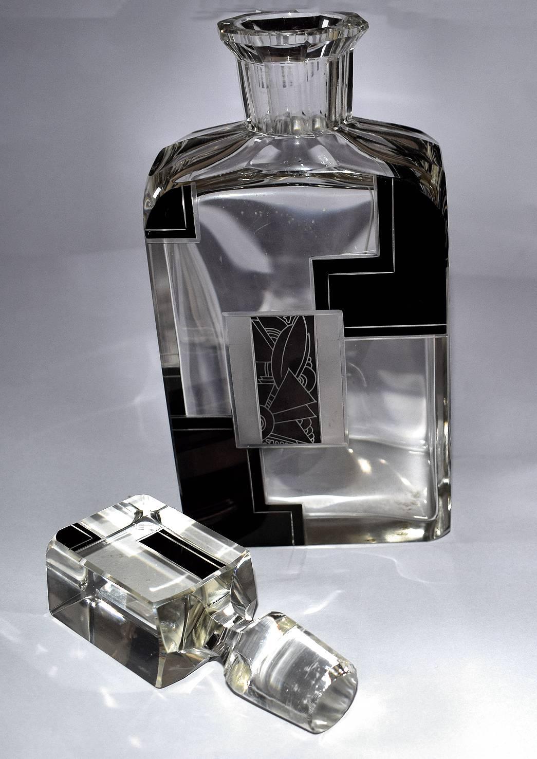 Art Deco Crystal Czech Decanter Set By Karl Palda 1