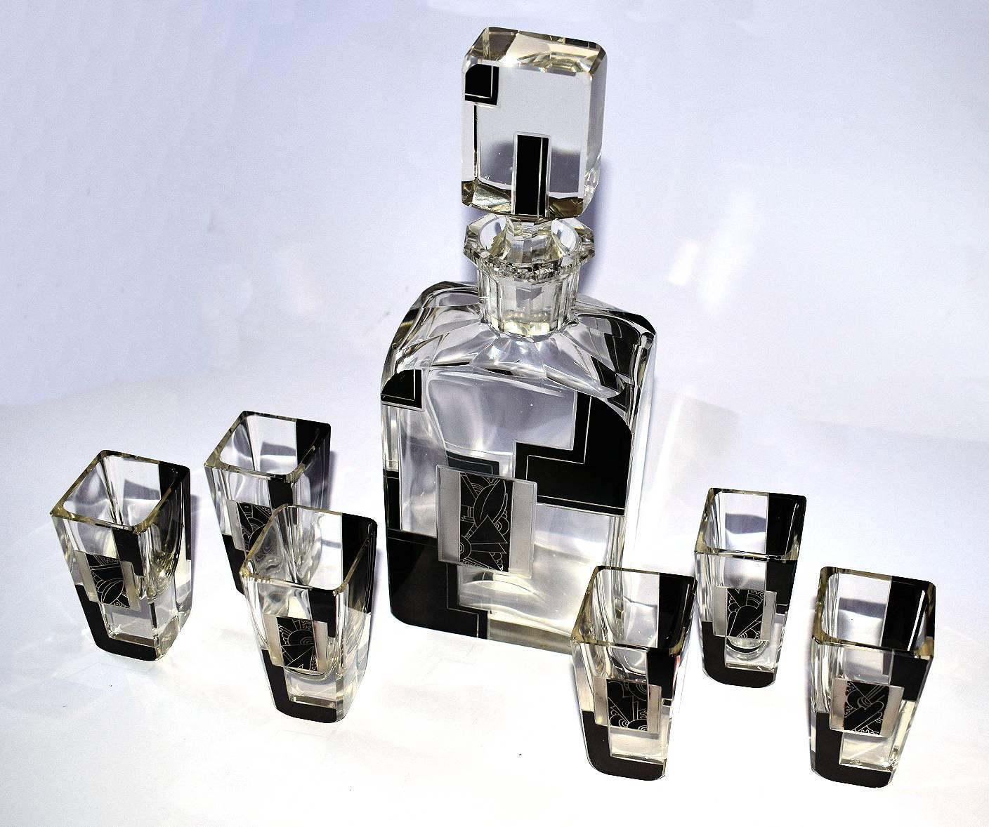 Art Deco Crystal Czech Decanter Set By Karl Palda 2