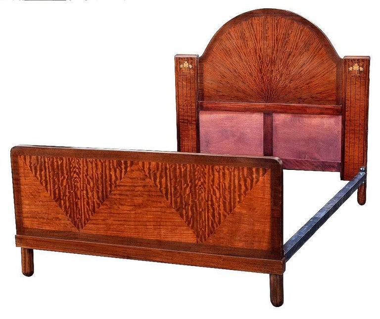 Art Deco English KingSize Bed with 'Sunray' Headboard For