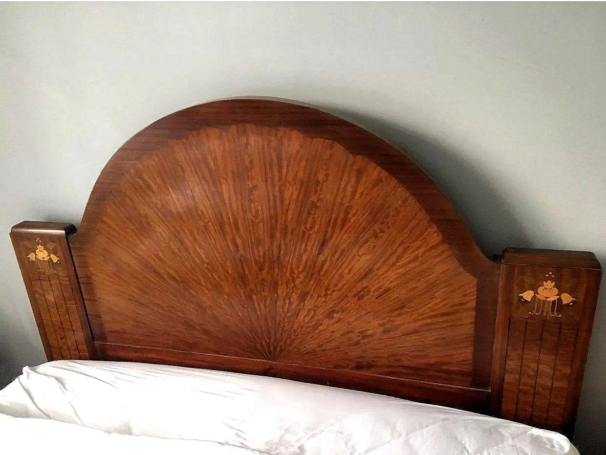 Art Deco English King-Size Bed with 'Sunray' Headboard In Good Condition In Devon, England
