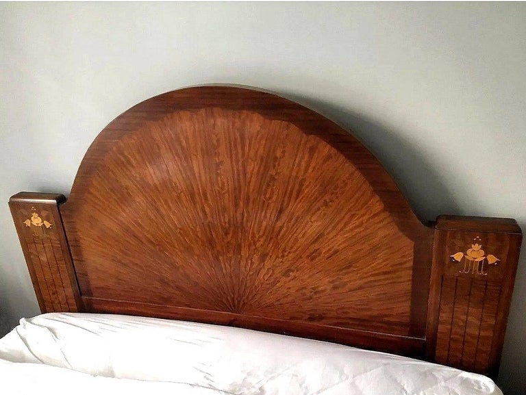 Art Deco English KingSize Bed with 'Sunray' Headboard For Sale at 1stdibs