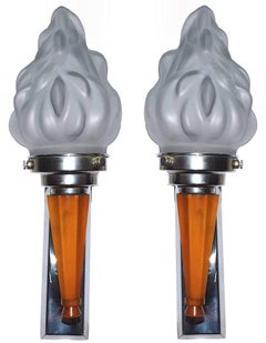 English Pair of Art Deco Phenolic Bakelite and Glass Wall Light Sconces