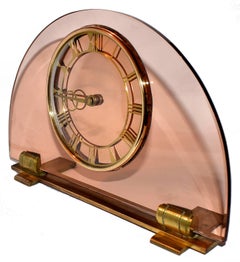 Large 1930s Art Deco Peach Glass Mantle Clock