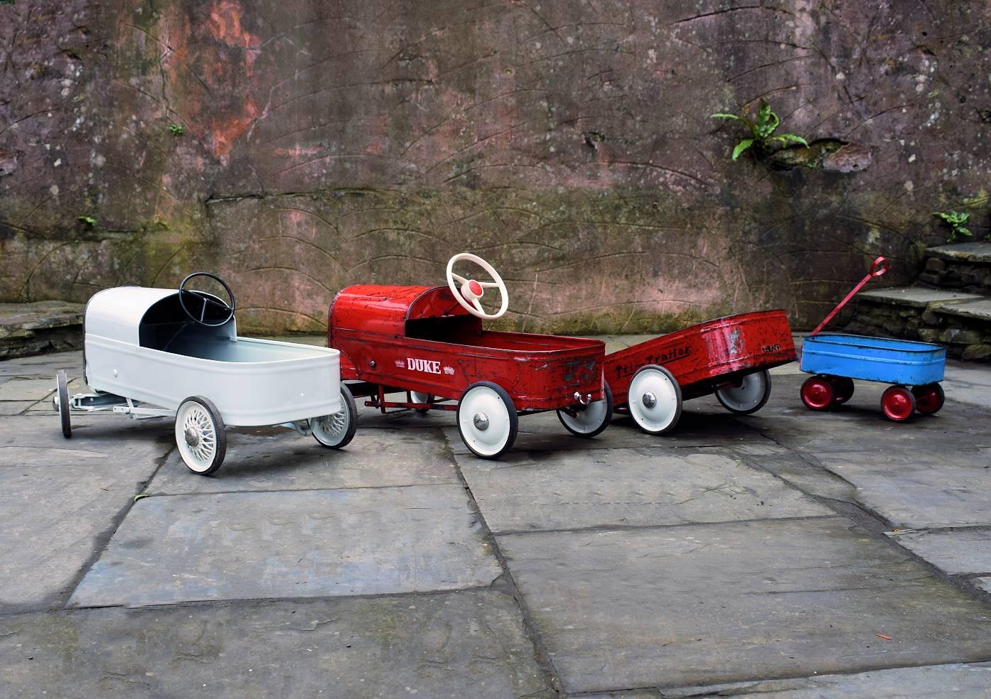 20th Century English 'Duke' Childs pedal Car by Triang with Tri Trailer