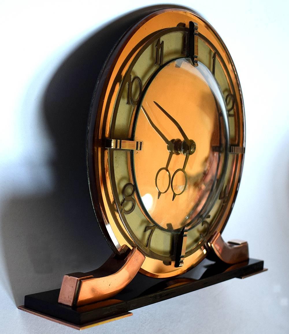 Copper 1930s Art Deco Modernist Clock by Smiths