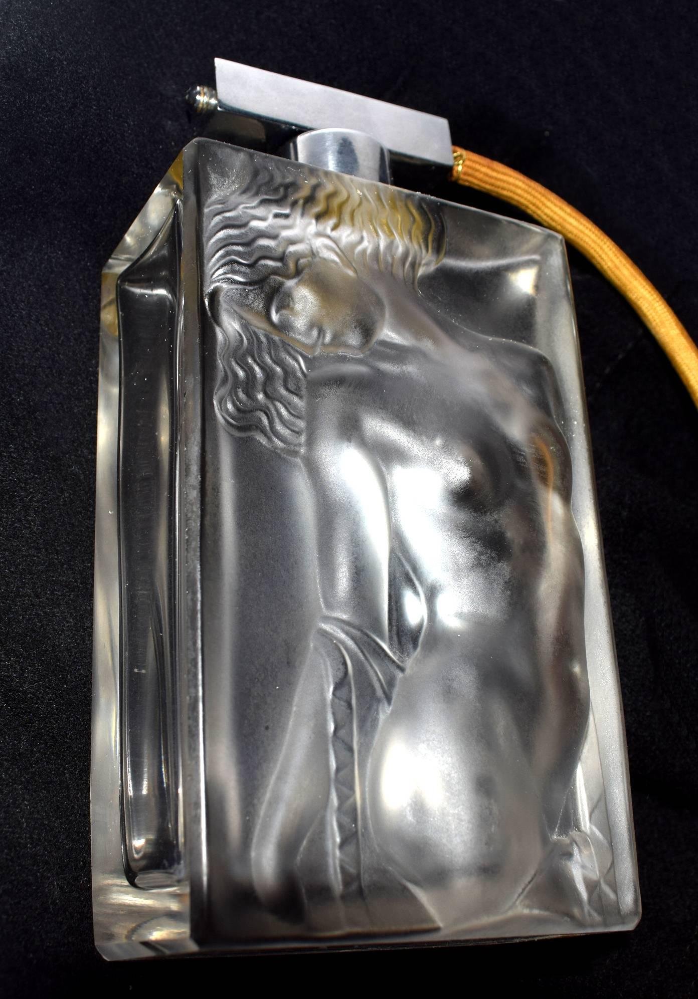 Huge Art Deco Hoffman Atomizer Perfume Bottle With Embossed Nude In Excellent Condition In Devon, England