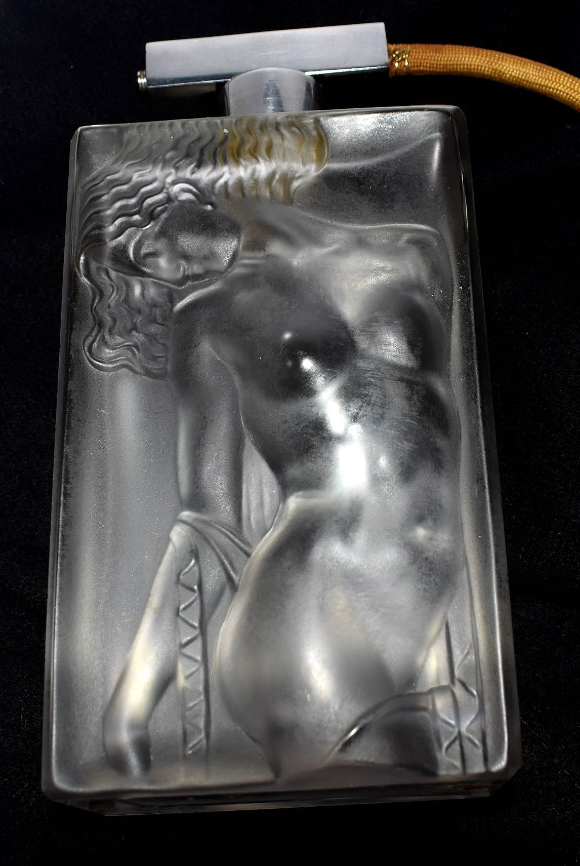 20th Century Huge Art Deco Hoffman Atomizer Perfume Bottle With Embossed Nude
