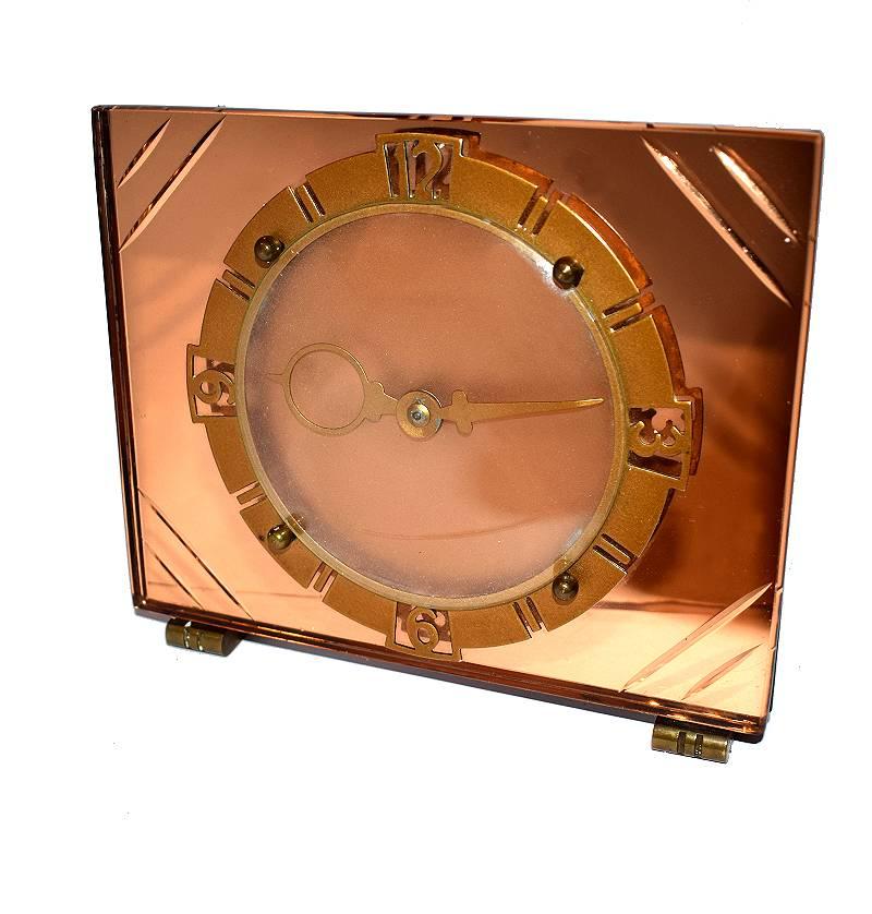 20th Century Art Deco English Mirror Glass Clock