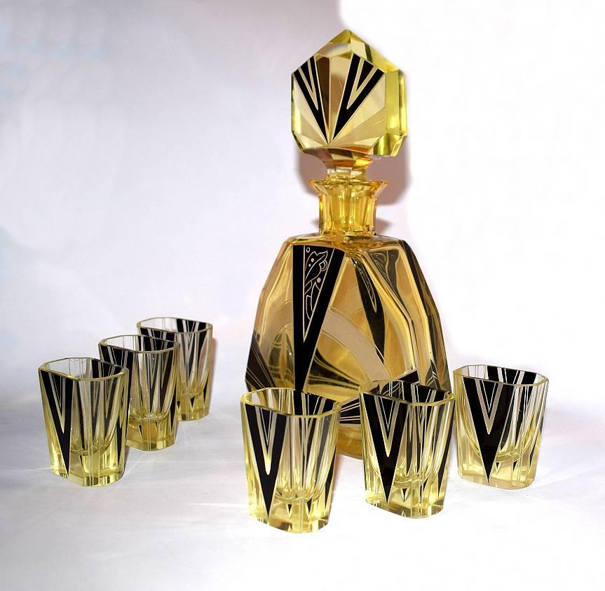 20th Century Art Deco 1930s Czech Decanter Set