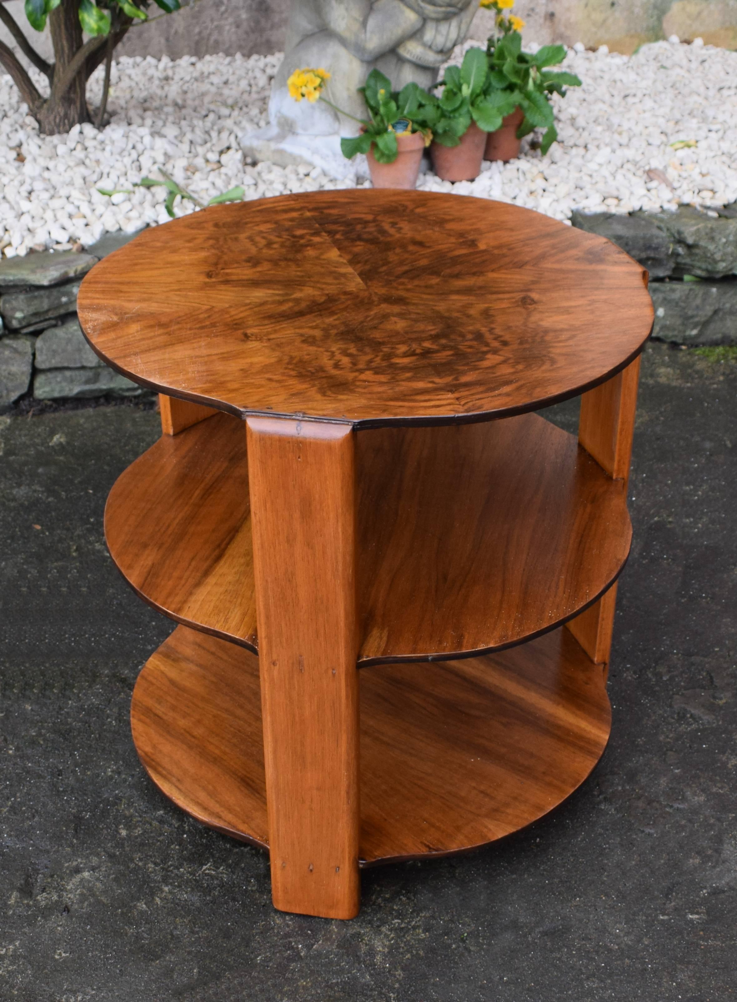English 1930s Art Deco Tiered Walnut Coffee Table In Good Condition In Devon, England