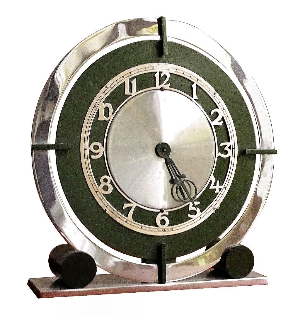 Chrome English 1930s Art Deco Modernist Clock