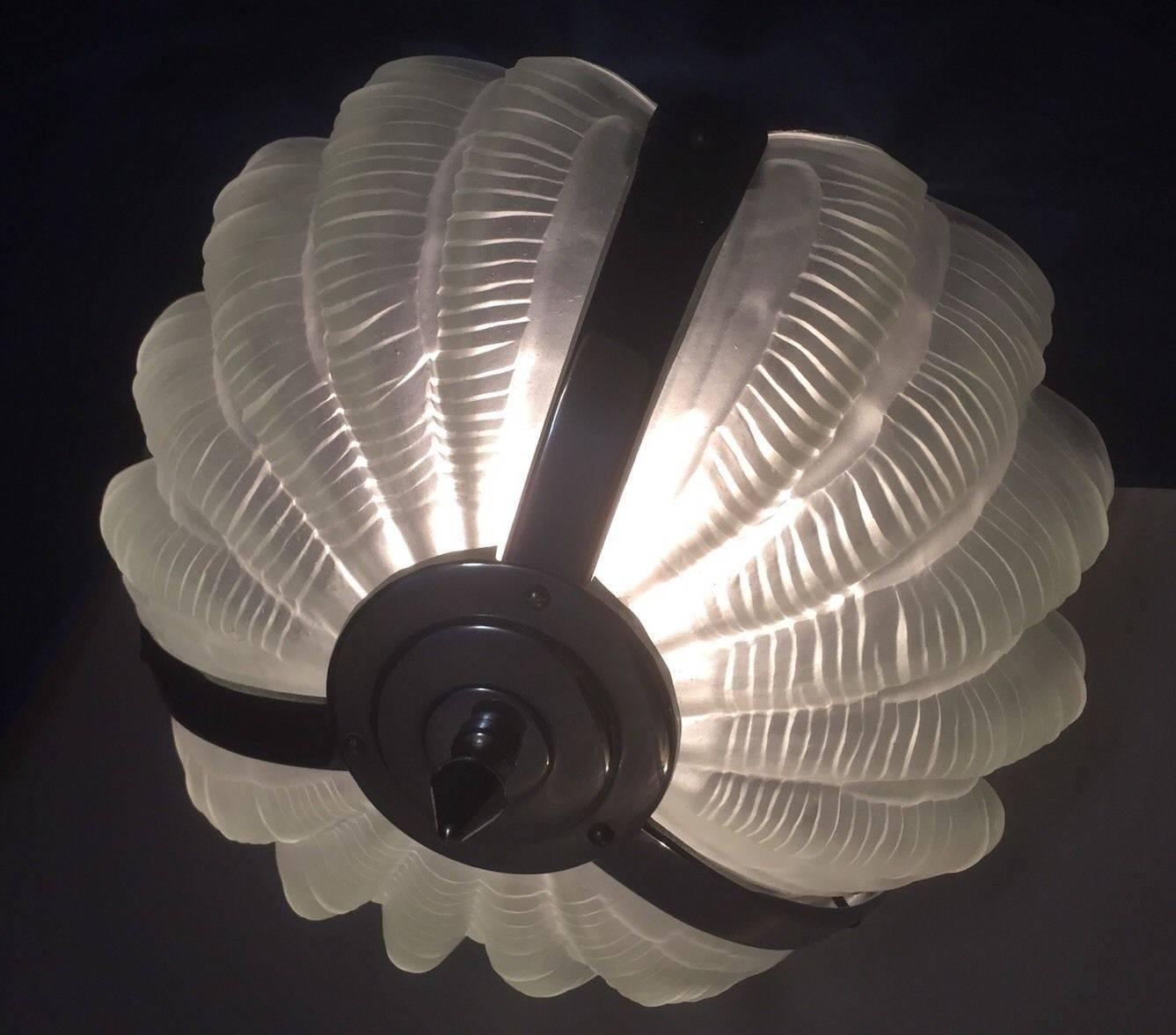 English 1930s Art Deco White Opaque Shell Ceiling Light Pendant 2