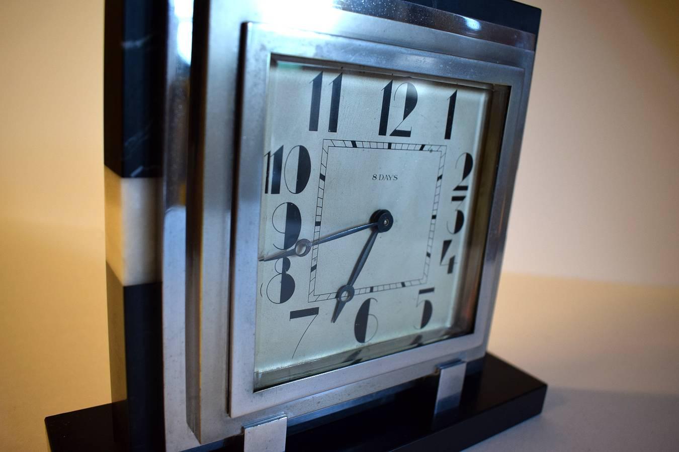 Steel Large 1930s Art Deco French Mantle Clock With 8 Day Movement