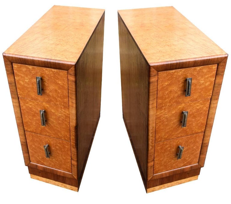 English Art Deco Birds Eye Maple Blonde Bedside at 1stDibs