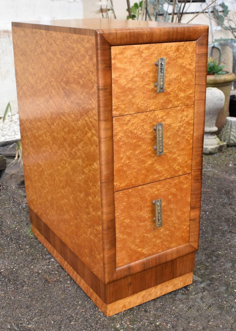 English Art Deco Birds Eye Maple Blonde Bedside at 1stDibs