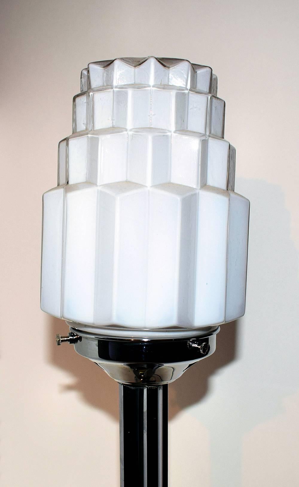 Glass Art Deco Chrome English Table Lamp, circa 1930s