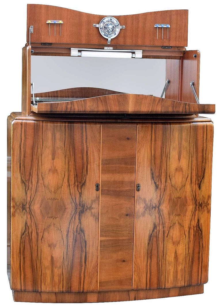 English Art Deco Walnut Cocktail Dry Bar at 1stDibs