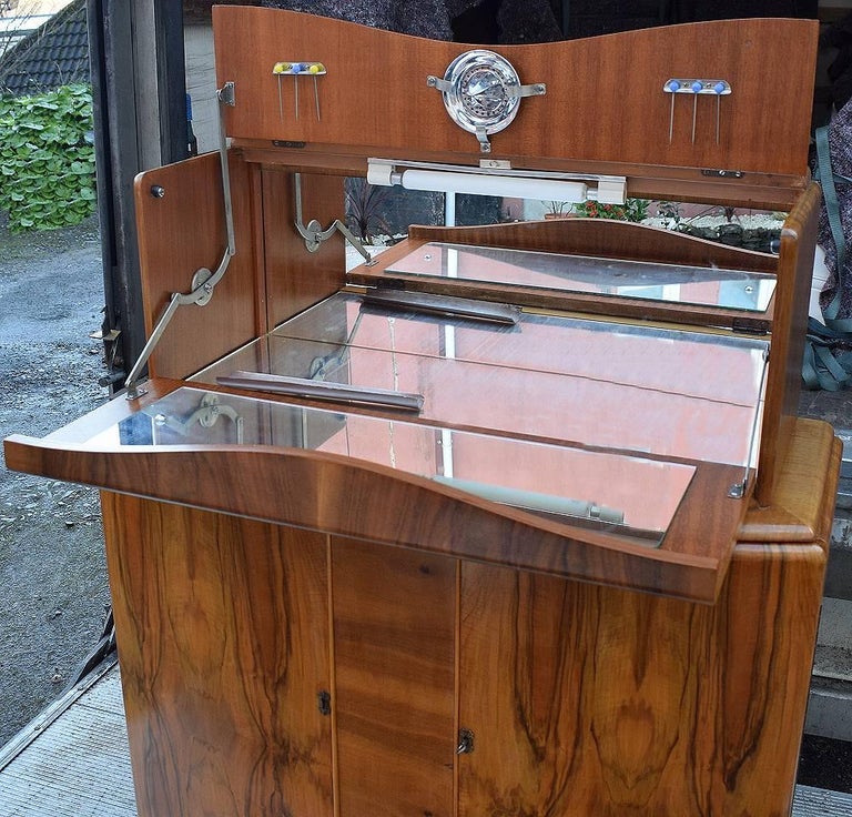 English Art Deco Walnut Cocktail Dry Bar at 1stDibs