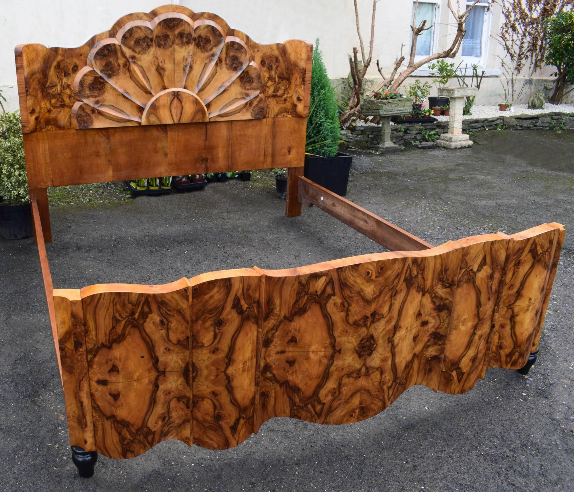 Rare Italian 1930s Art Deco King Size Bed In Excellent Condition In Devon, England