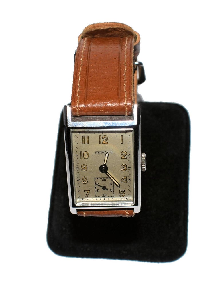 Art Deco Tank Style Mens Wrist Watch By Provita at 1stdibs