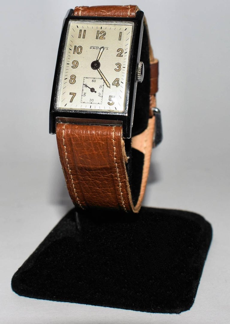 Art Deco Tank Style Mens Wrist Watch By Provita at 1stDibs
