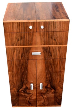 English 1930s Art Deco Walnut Portable Cocktail Cabinet