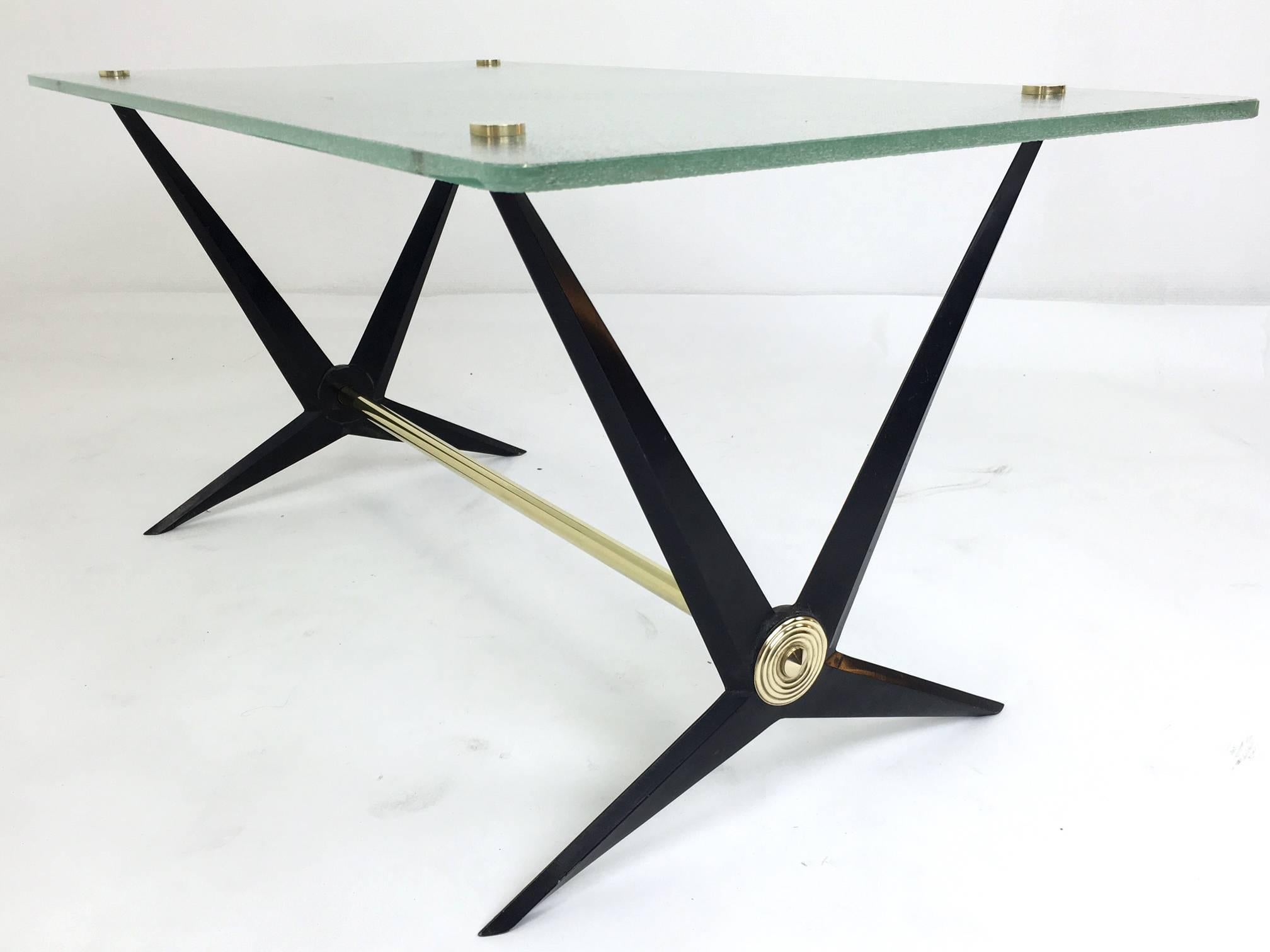 Mid-Century Modern Black Cast Iron and Brass Side Table by Angelo Ostuni, 1950s
