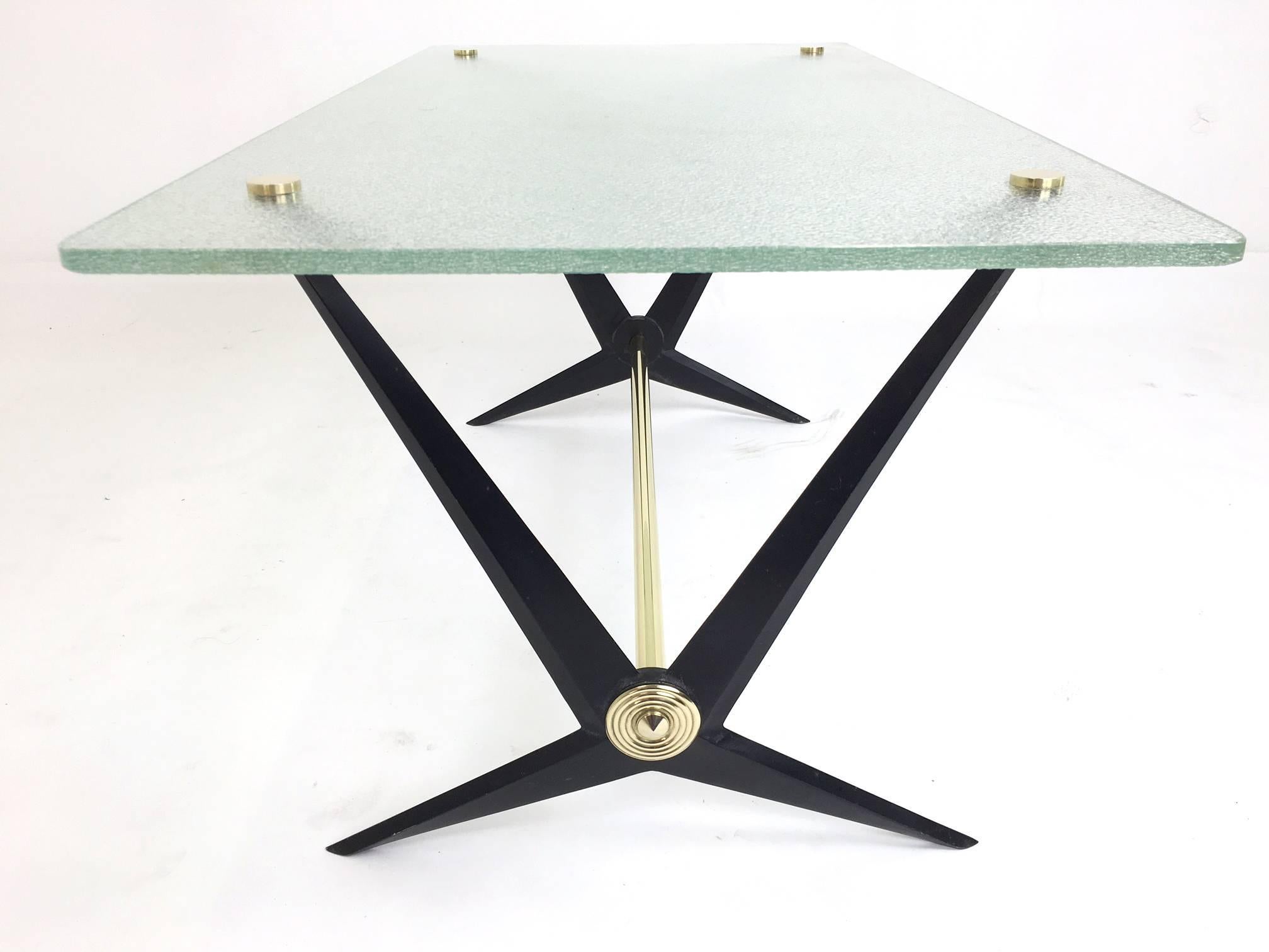 Black Cast Iron and Brass Side Table by Angelo Ostuni, 1950s In Excellent Condition In The Hague, NL