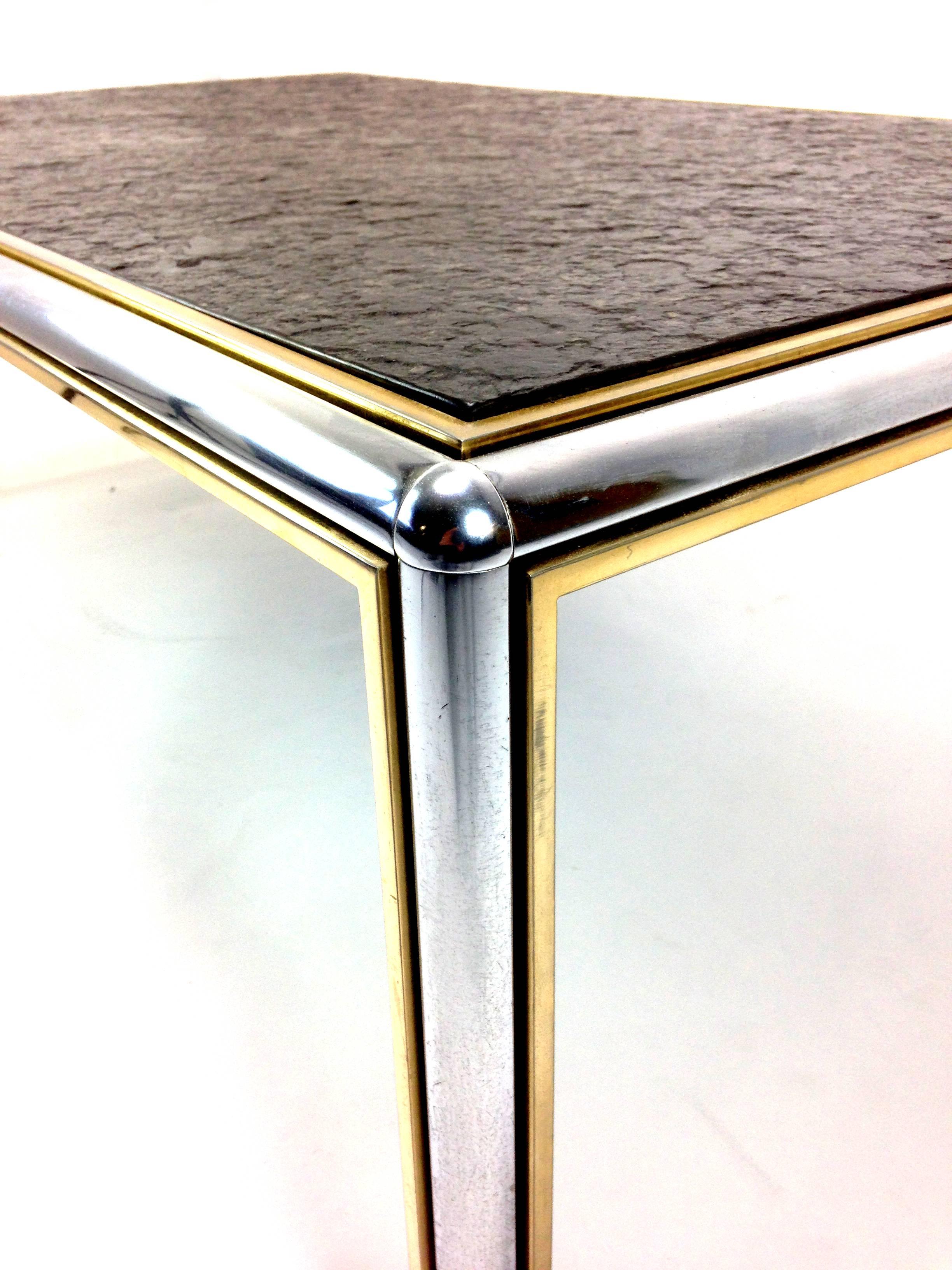 Late 20th Century Mid-Century Slate and Chrome Coffee Table
