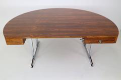 Half Round Mid-Century President Desk in Rosewood and Chrome Base