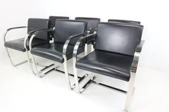Set of Six Brno RVS Flat Bar Armchairs by Ludwig Mies van der Rohe for Fasem